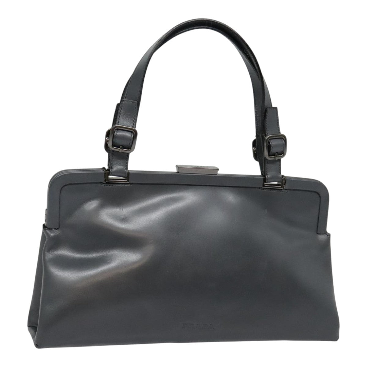 PRADA Hand Bag Leather Gray Auth 91243