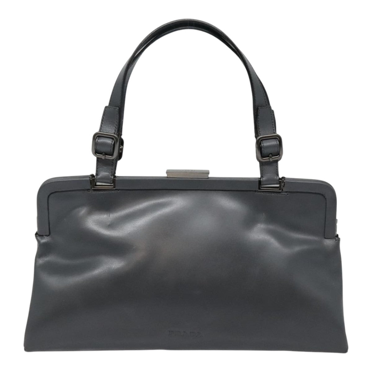 PRADA Hand Bag Leather Gray Auth 91243