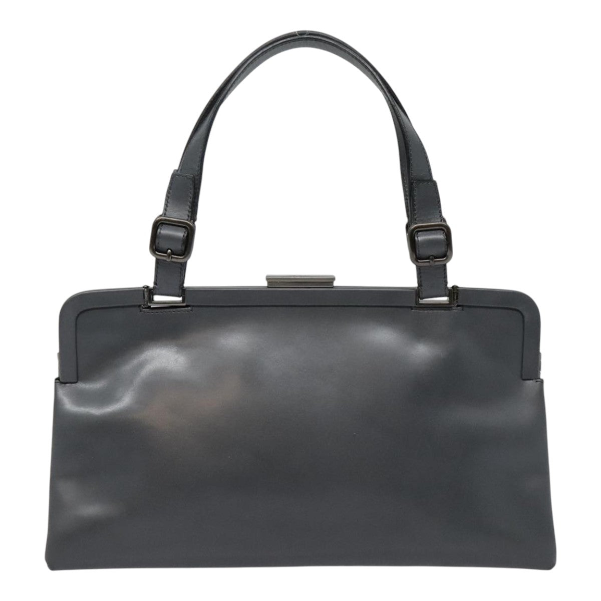 PRADA Hand Bag Leather Gray Auth 91243