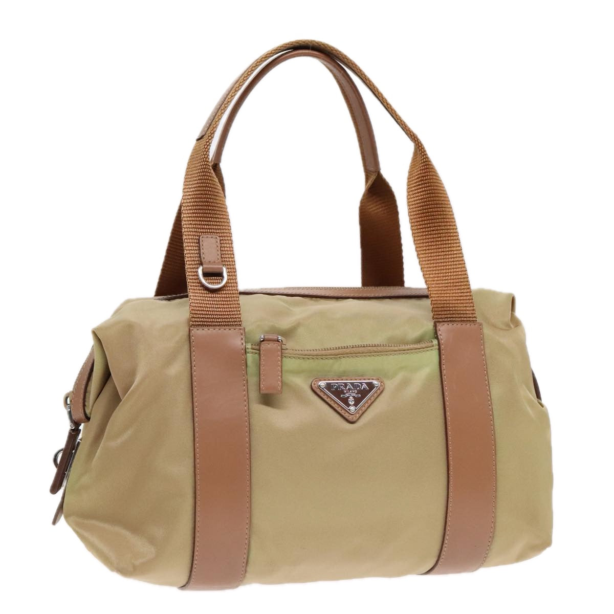 PRADA Hand Bag Nylon Khaki Silver Auth 91245