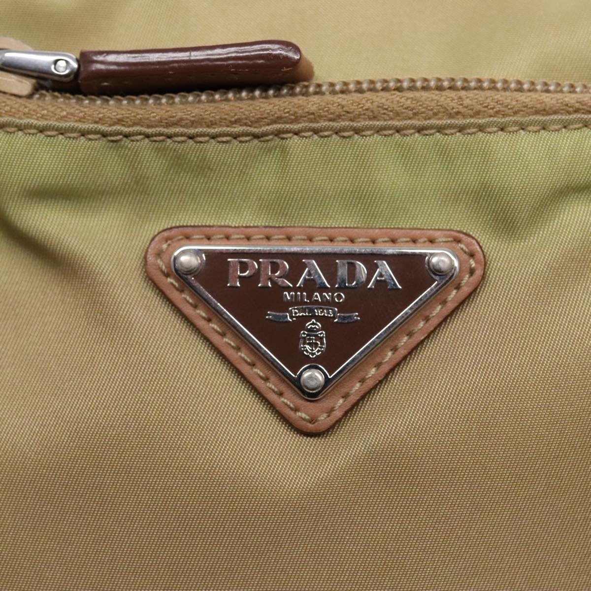 PRADA Hand Bag Nylon Khaki Silver Auth 91245