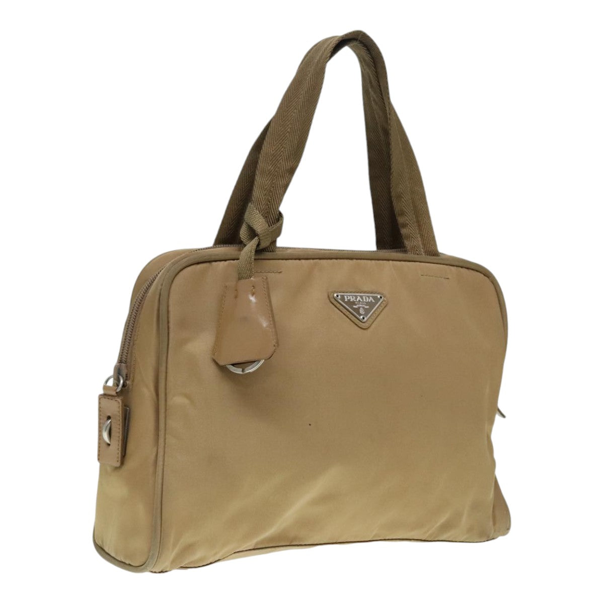 PRADA Hand Bag Nylon Khaki Silver Auth 91246