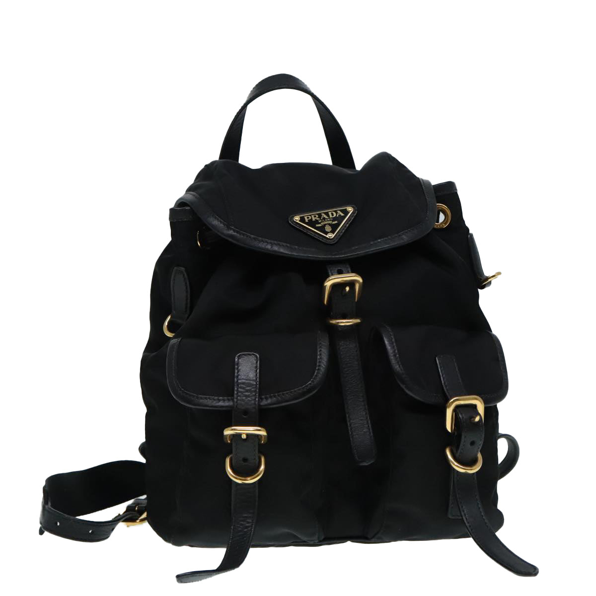 PRADA Backpack Nylon Black Gold Auth 91248