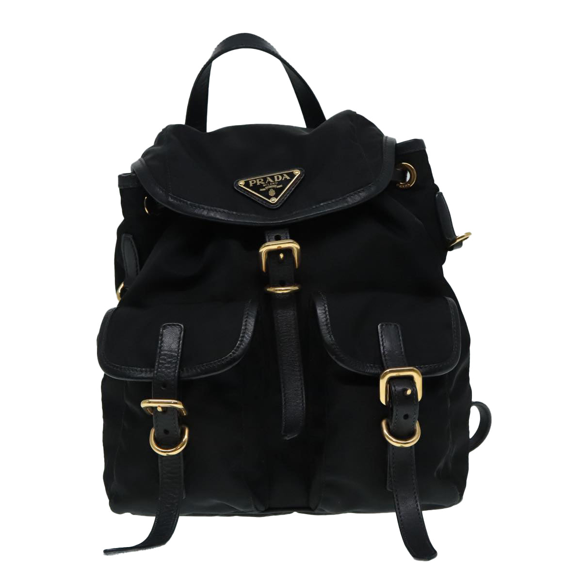 PRADA Backpack Nylon Black Gold Auth 91248