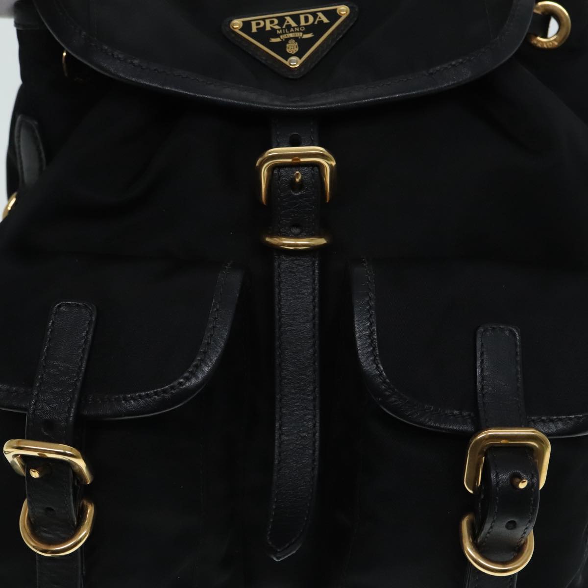 PRADA Backpack Nylon Black Gold Auth 91248