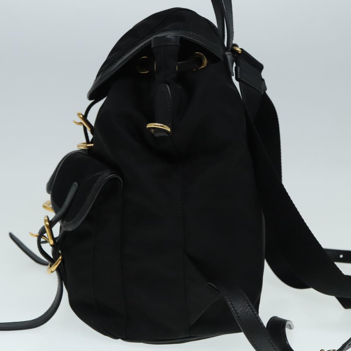 PRADA Backpack Nylon Black Gold Auth 91248