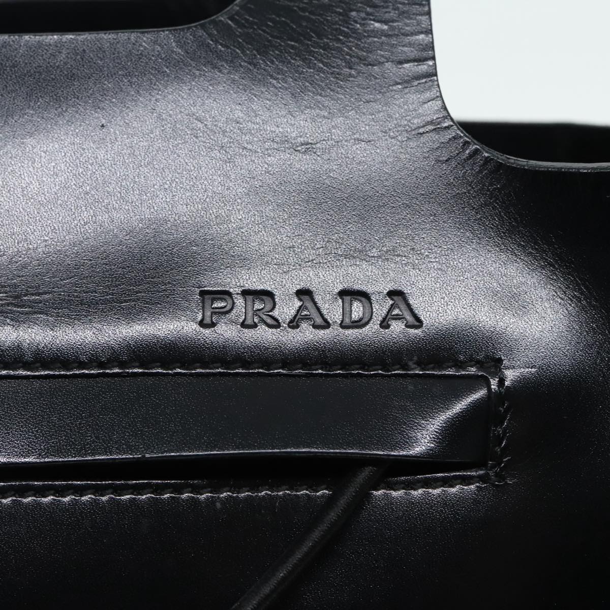 PRADA Tote Bag Leather Black Silver Auth 91249