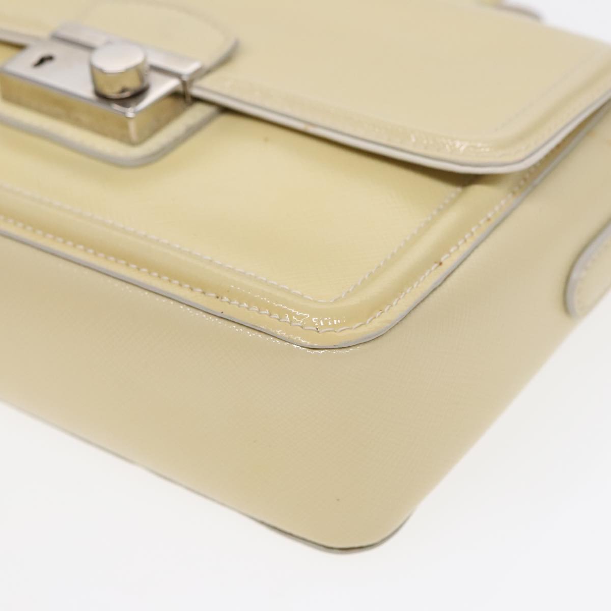 PRADA Chain Shoulder Bag Enamel Yellow Silver Auth 91250