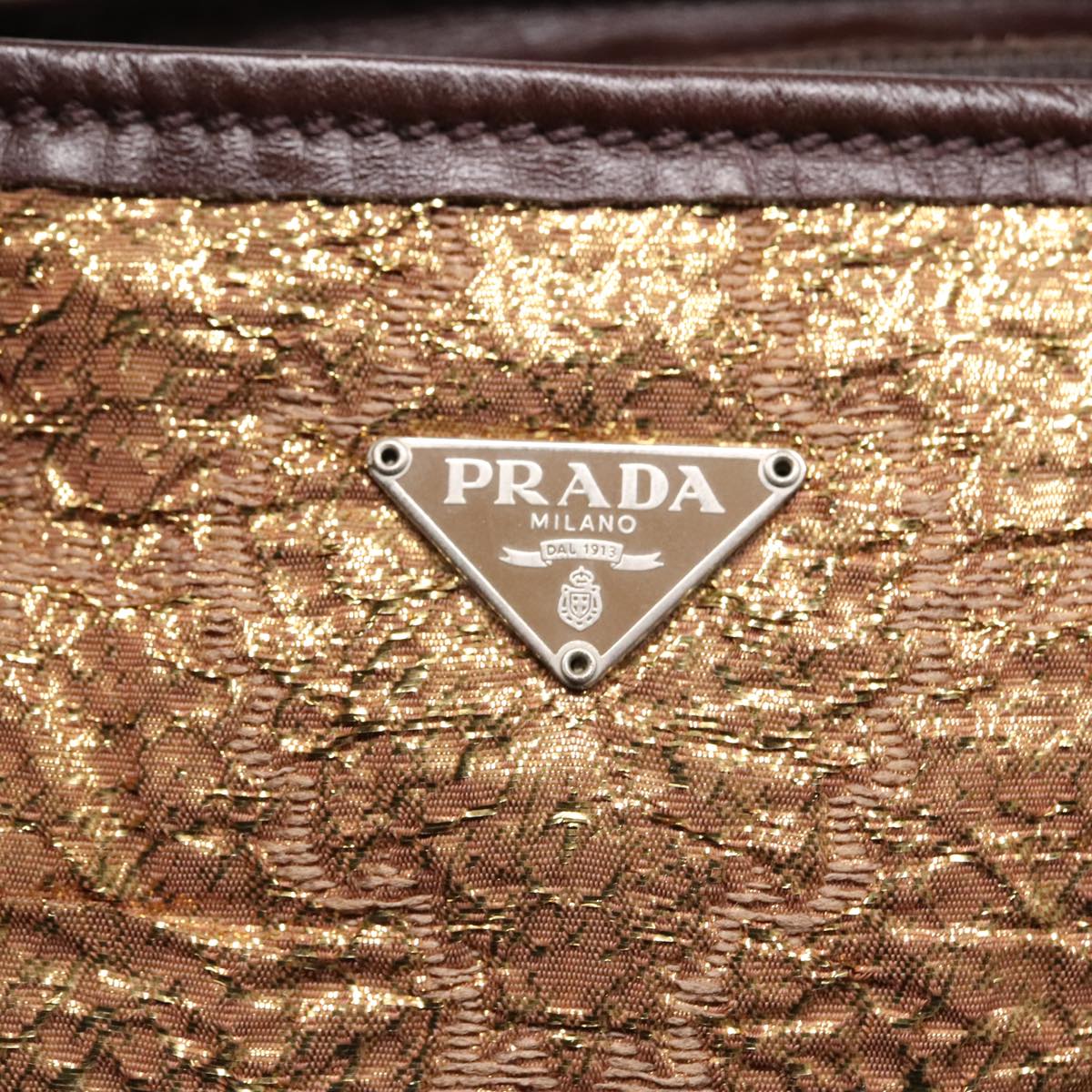 PRADA Hand Bag Canvas Gold Auth 91259