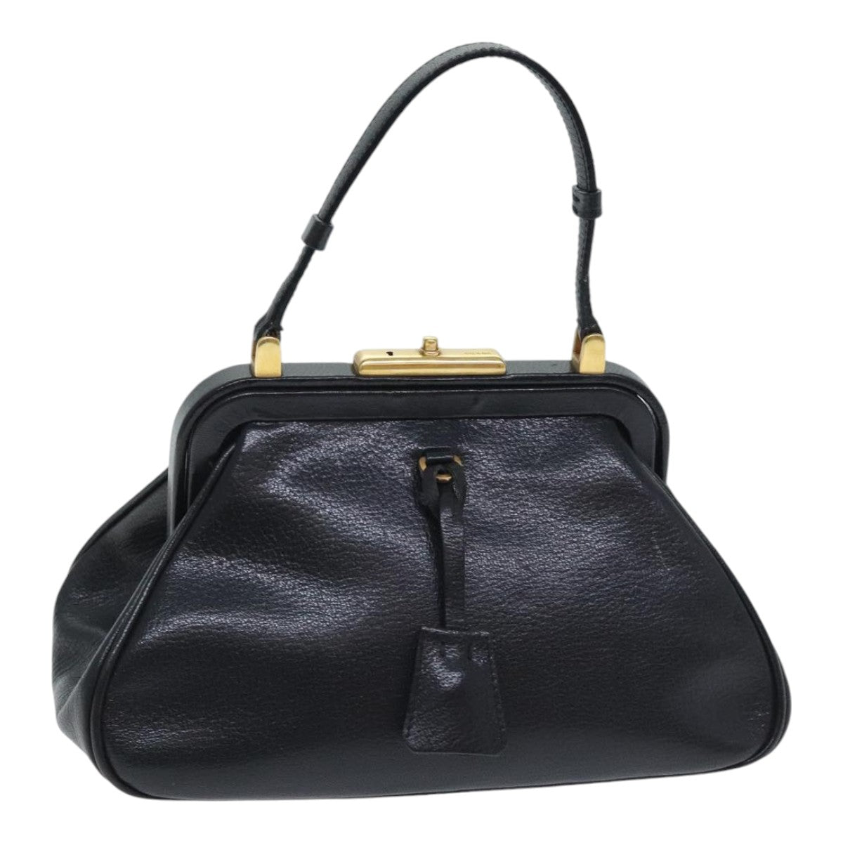 PRADA Hand Bag Leather Black Gold Auth 91260