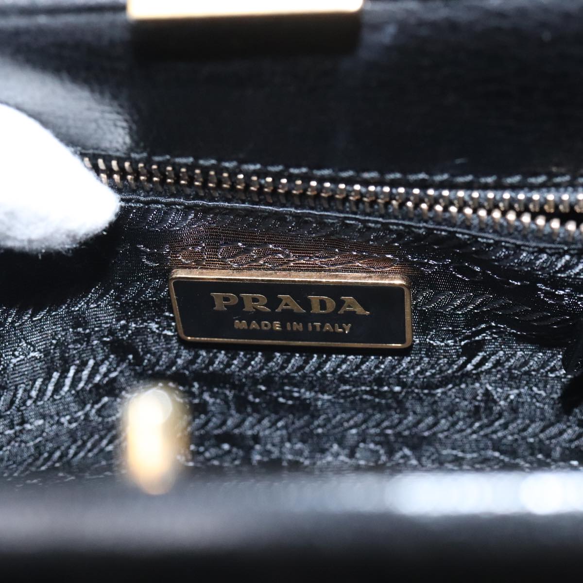 PRADA Hand Bag Leather Black Gold Auth 91260