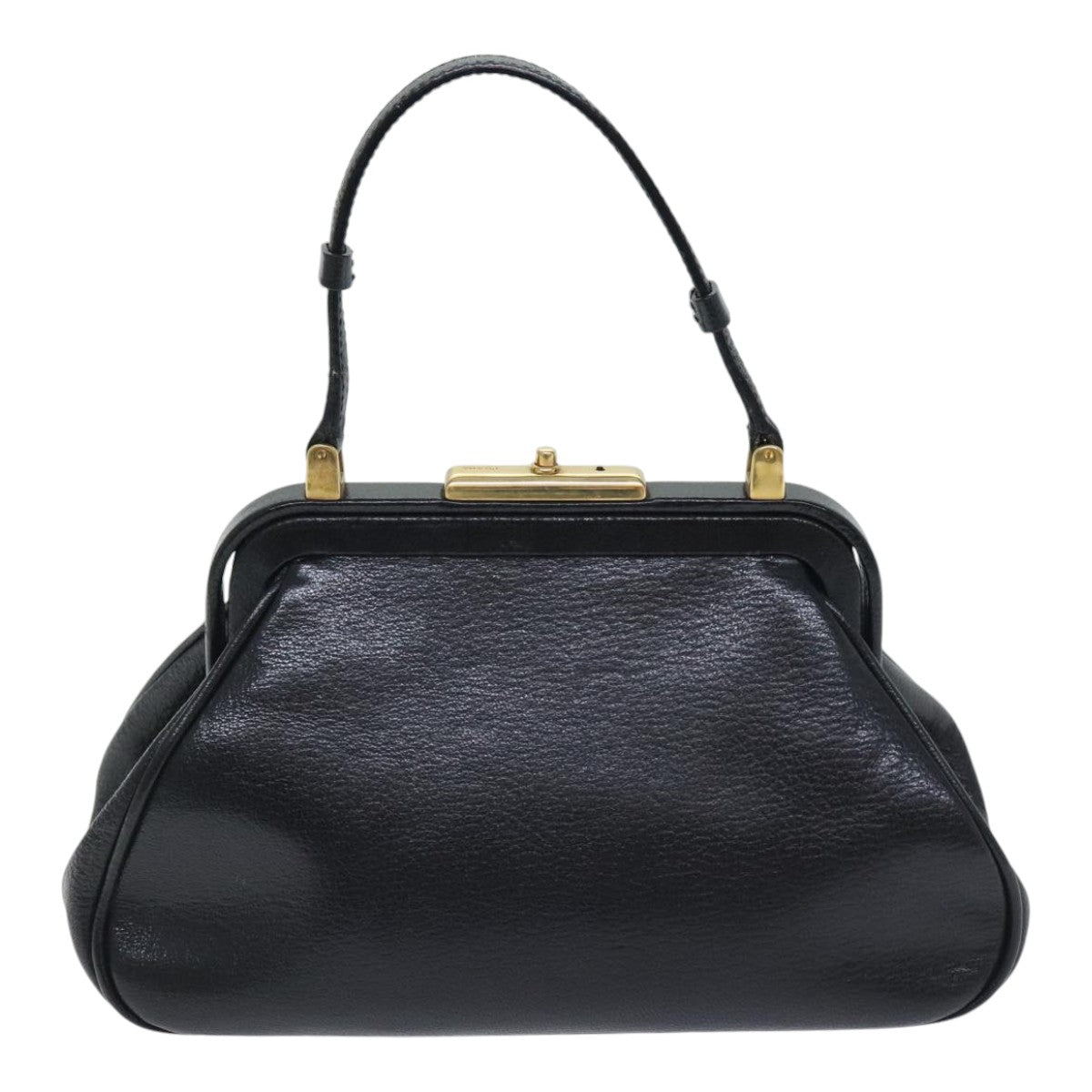 PRADA Hand Bag Leather Black Gold Auth 91260