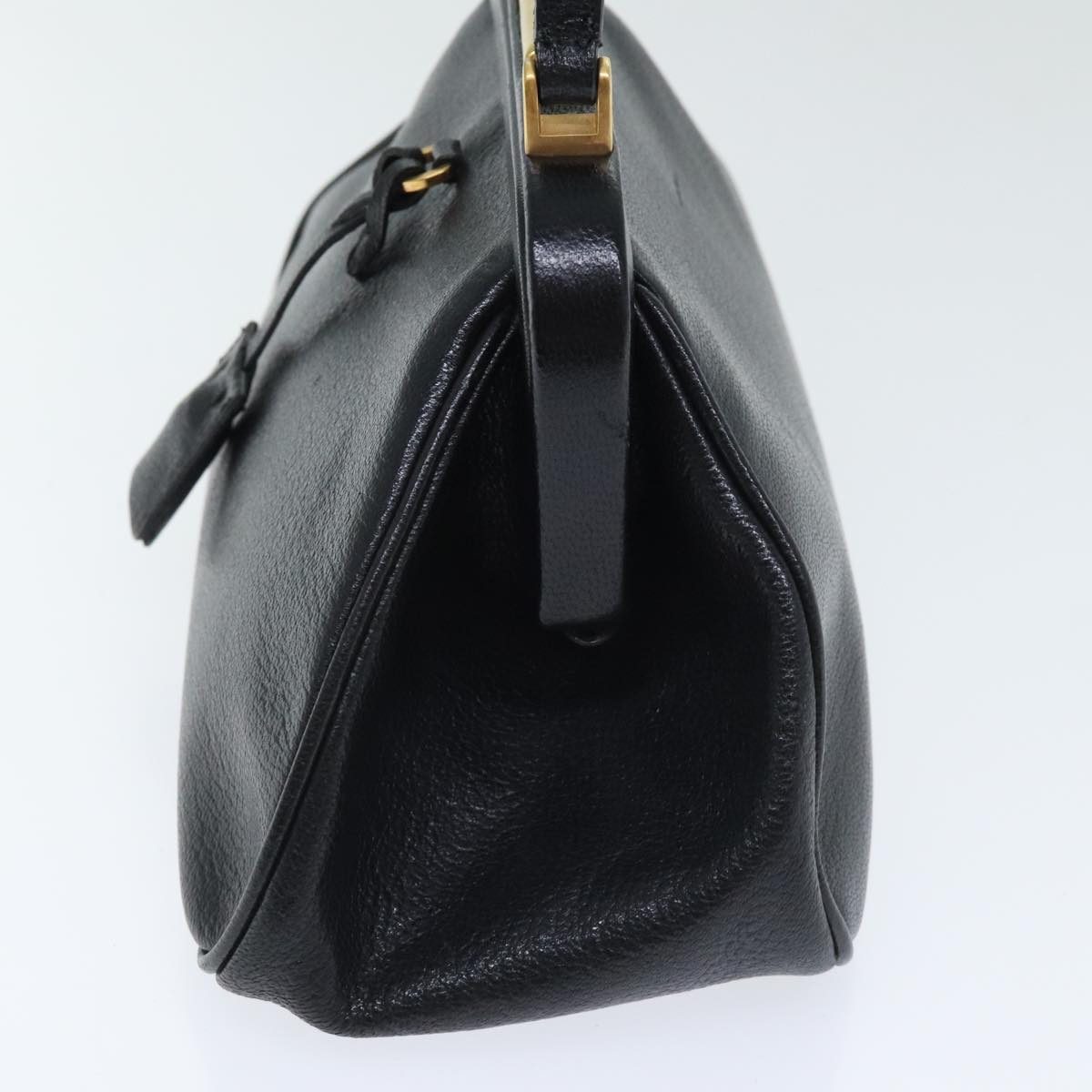 PRADA Hand Bag Leather Black Gold Auth 91260