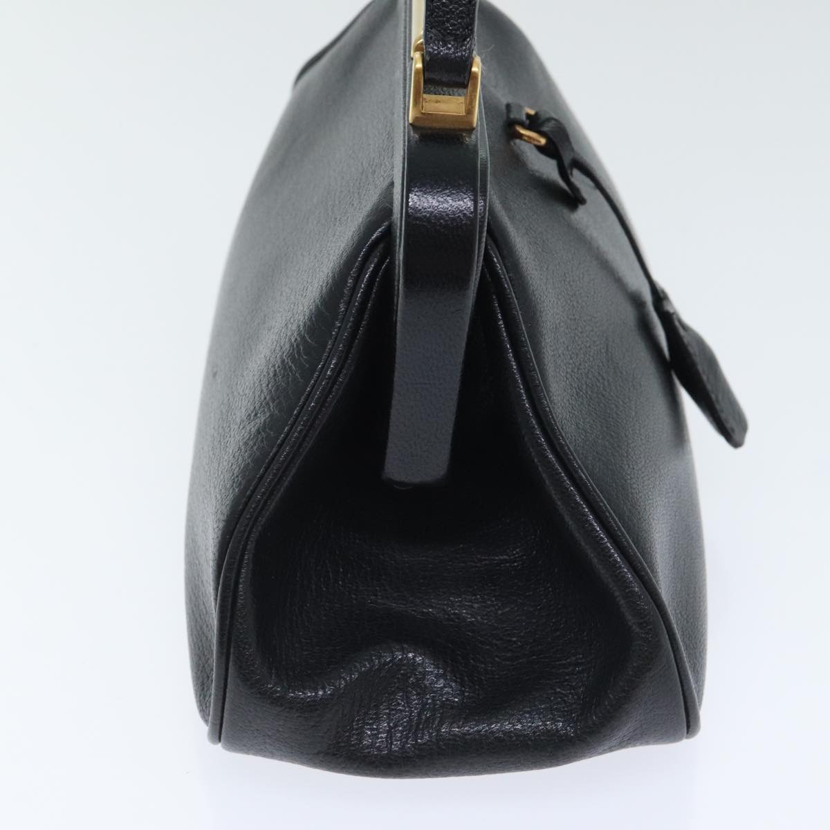 PRADA Hand Bag Leather Black Gold Auth 91260