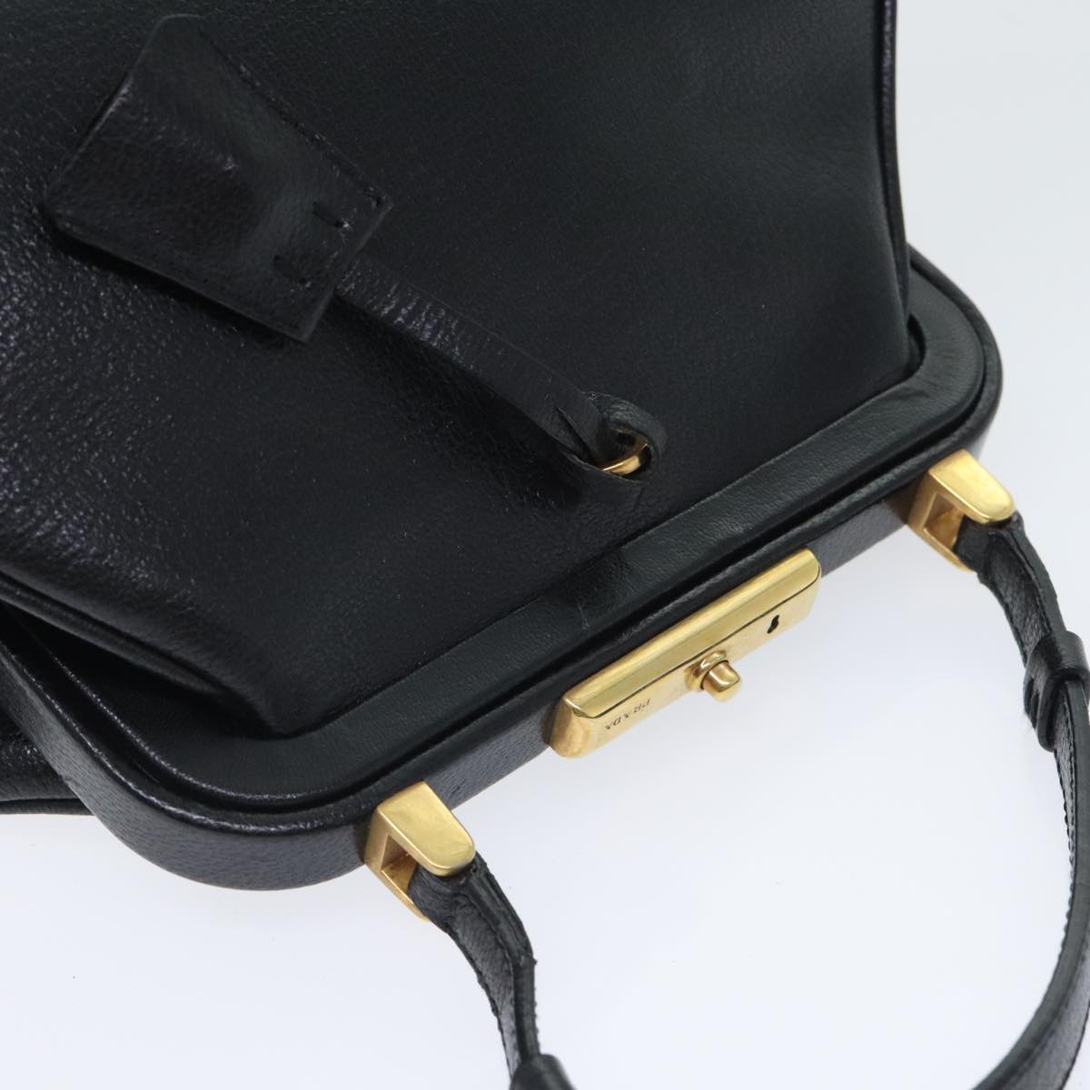 PRADA Hand Bag Leather Black Gold Auth 91260