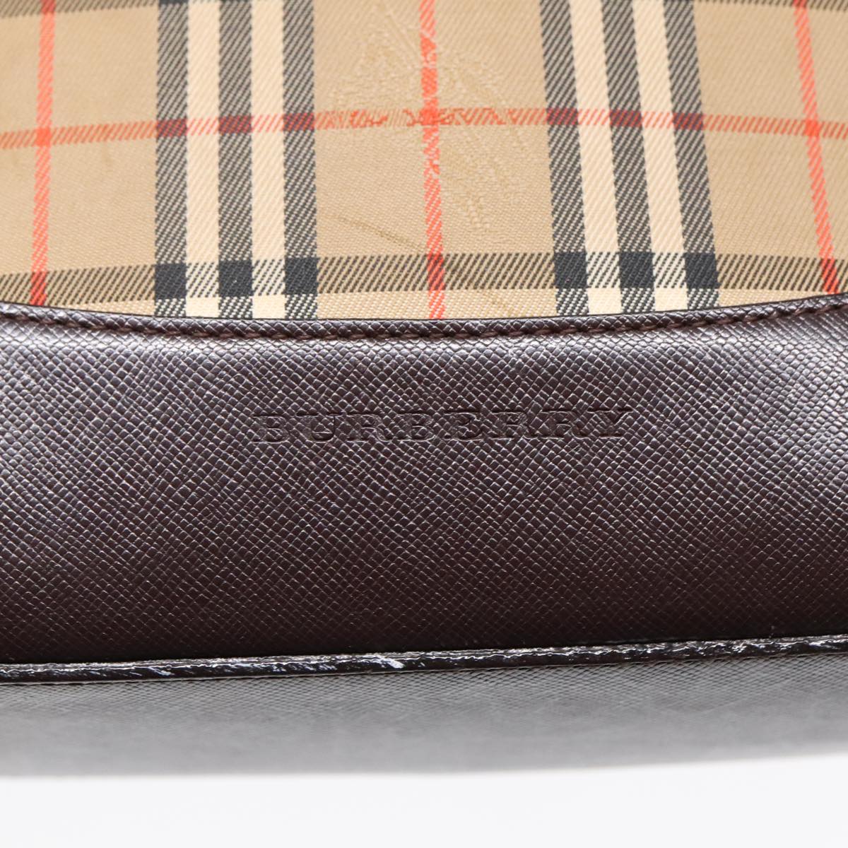 BURBERRY Nova Check Shoulder Bag Canvas Leather Beige Dark Brown gold Auth 91261