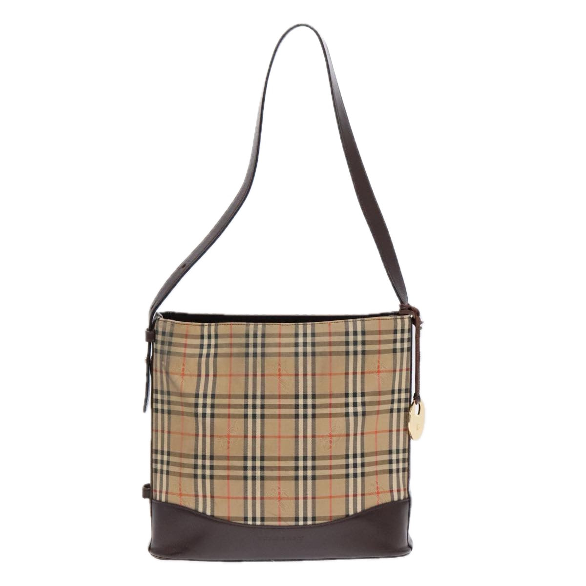 BURBERRY Nova Check Shoulder Bag Canvas Leather Beige Dark Brown gold Auth 91261