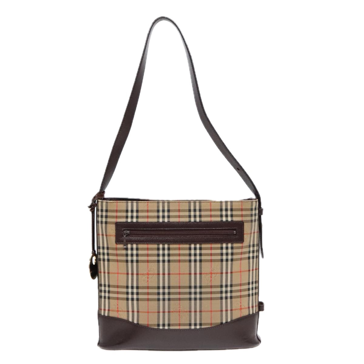 BURBERRY Nova Check Shoulder Bag Canvas Leather Beige Dark Brown gold Auth 91261