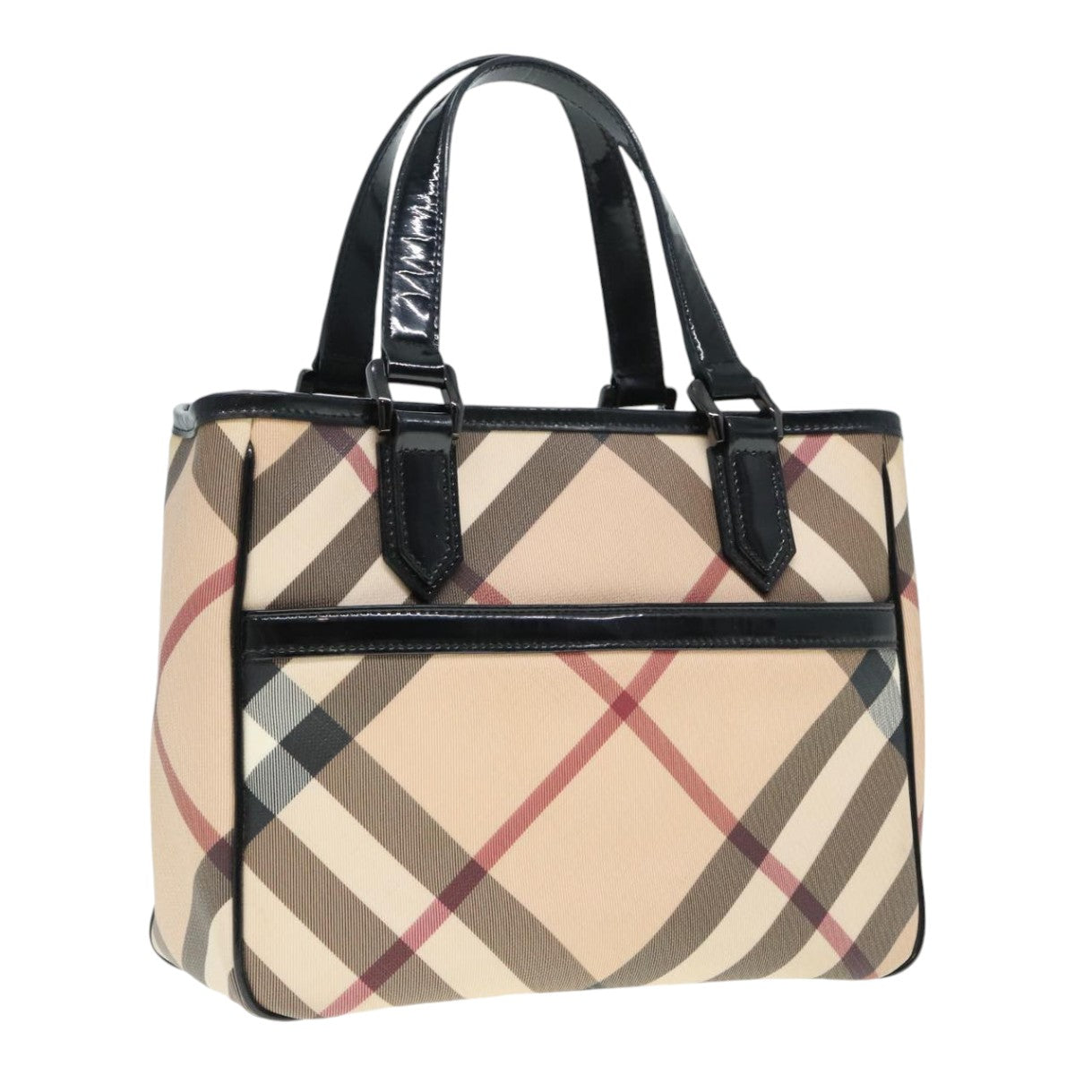 BURBERRY Nova Check Hand Bag PVC Beige Silver Auth 91263