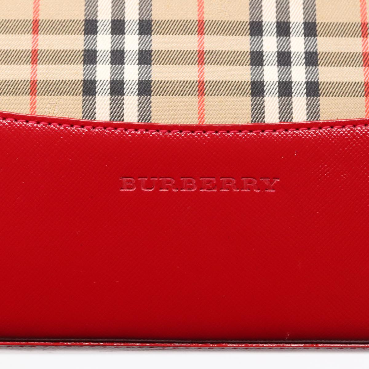 BURBERRY Nova Check Tote Bag Canvas Leather Beige Red gold Auth 91268