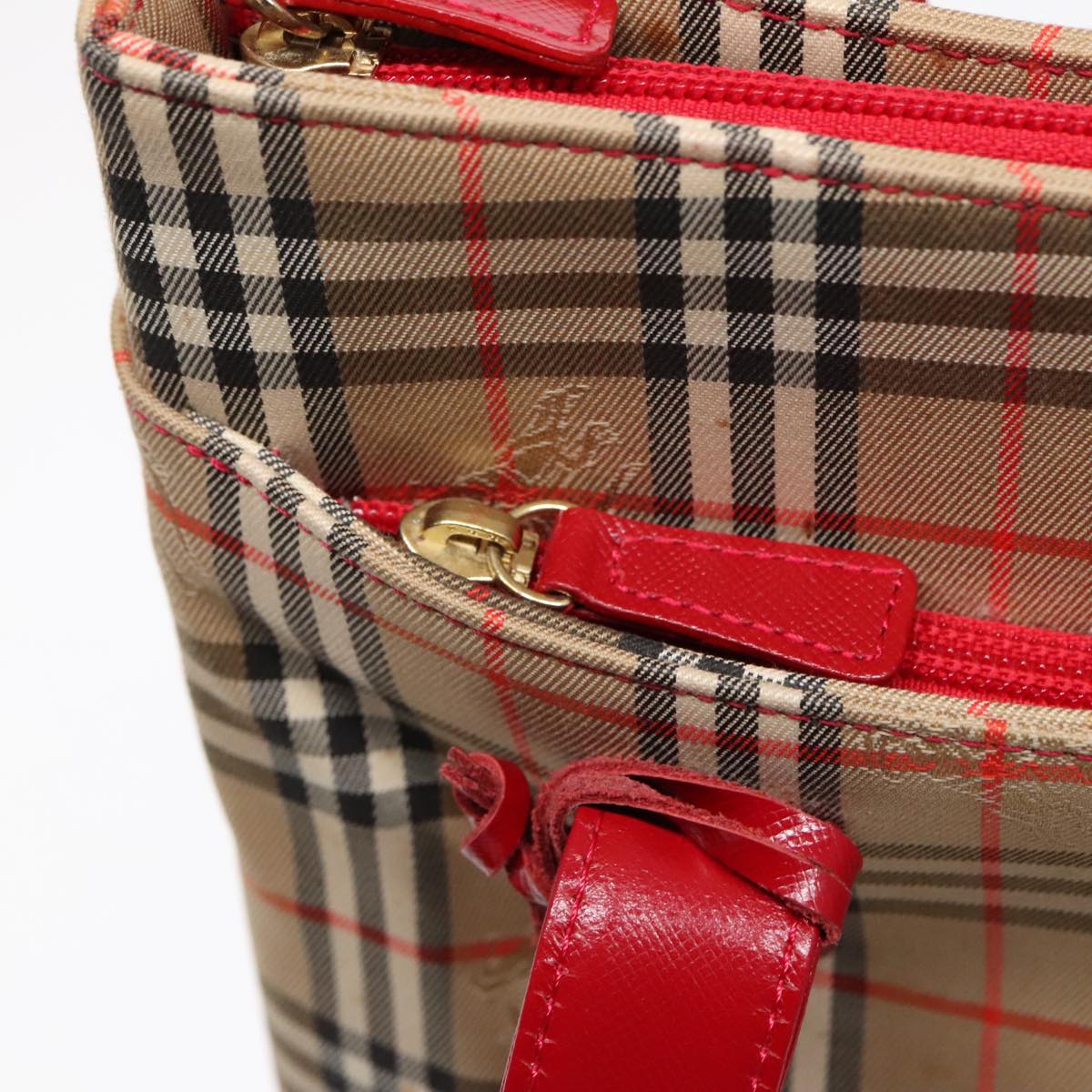 BURBERRY Nova Check Tote Bag Canvas Leather Beige Red gold Auth 91268