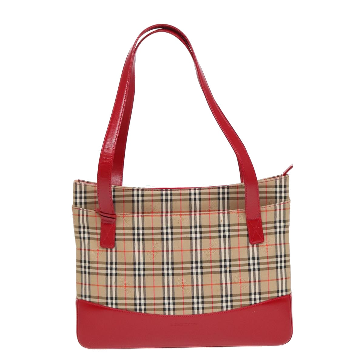 BURBERRY Nova Check Tote Bag Canvas Leather Beige Red gold Auth 91268