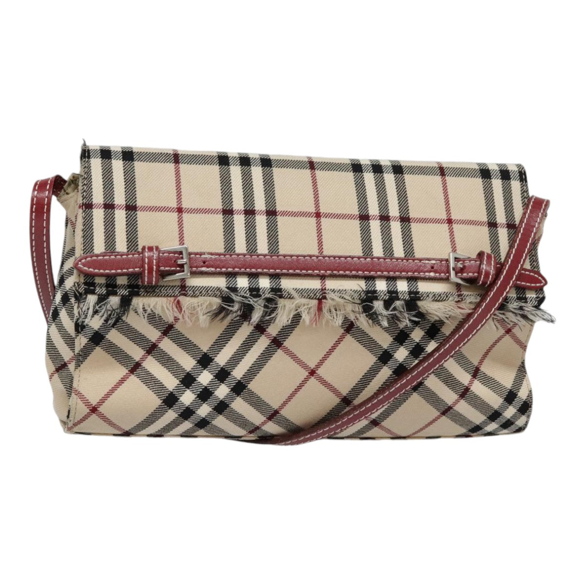 BURBERRY Nova Check Blue Label Shoulder Bag Canvas Beige Red Auth 91270