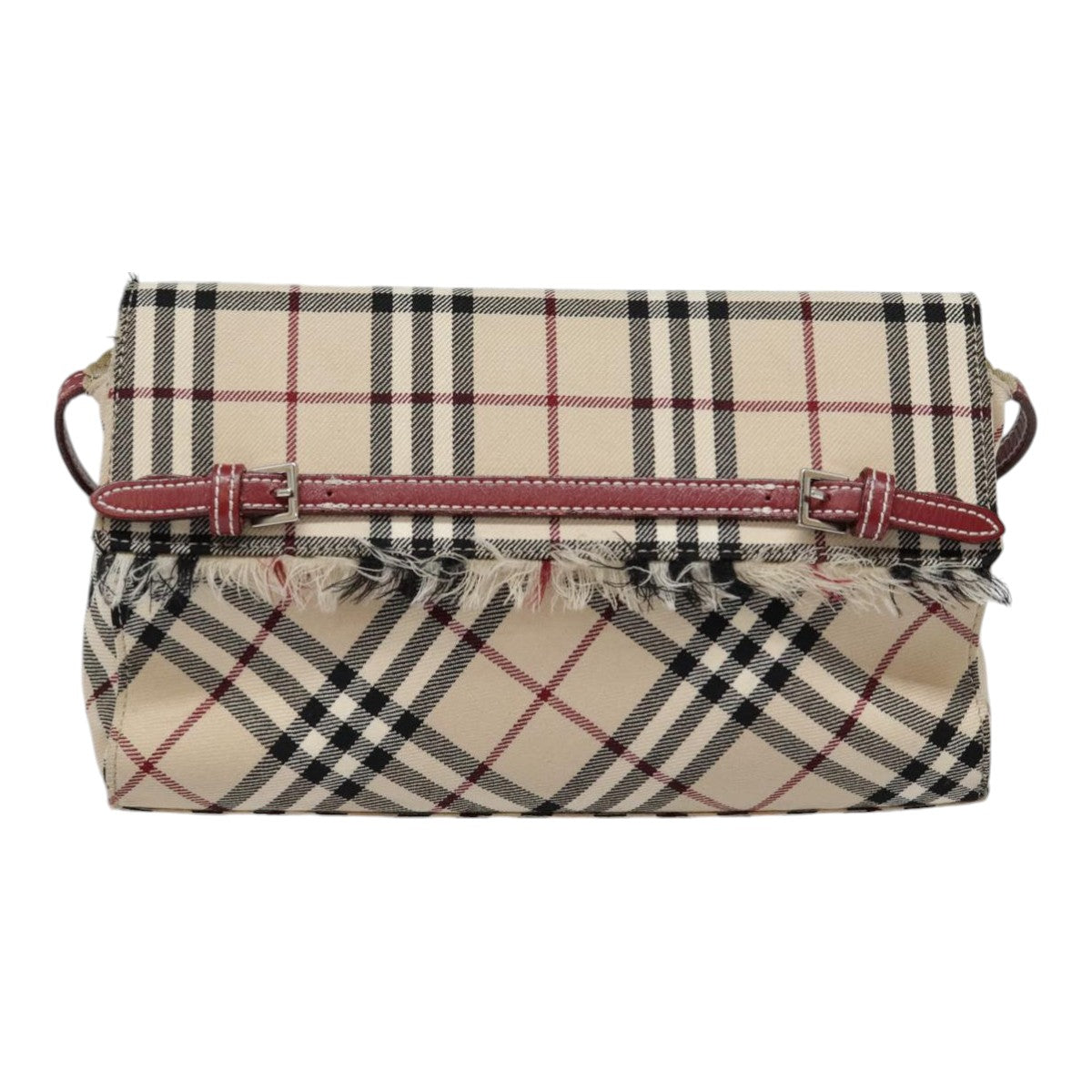 BURBERRY Nova Check Blue Label Shoulder Bag Canvas Beige Red Auth 91270