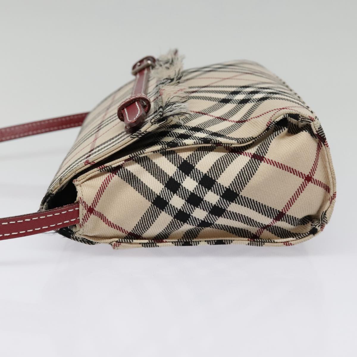 BURBERRY Nova Check Blue Label Shoulder Bag Canvas Beige Red Auth 91270