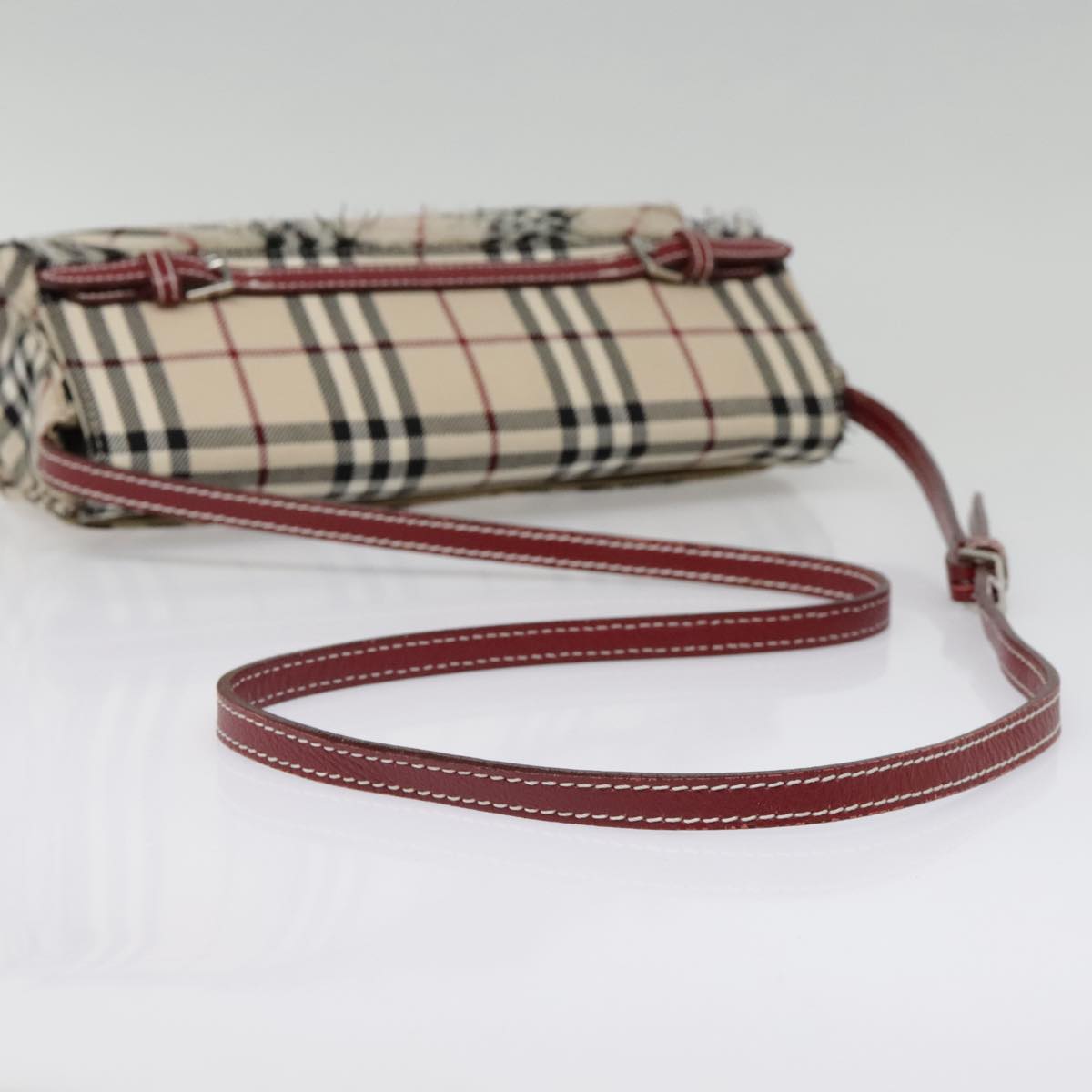 BURBERRY Nova Check Blue Label Shoulder Bag Canvas Beige Red Auth 91270