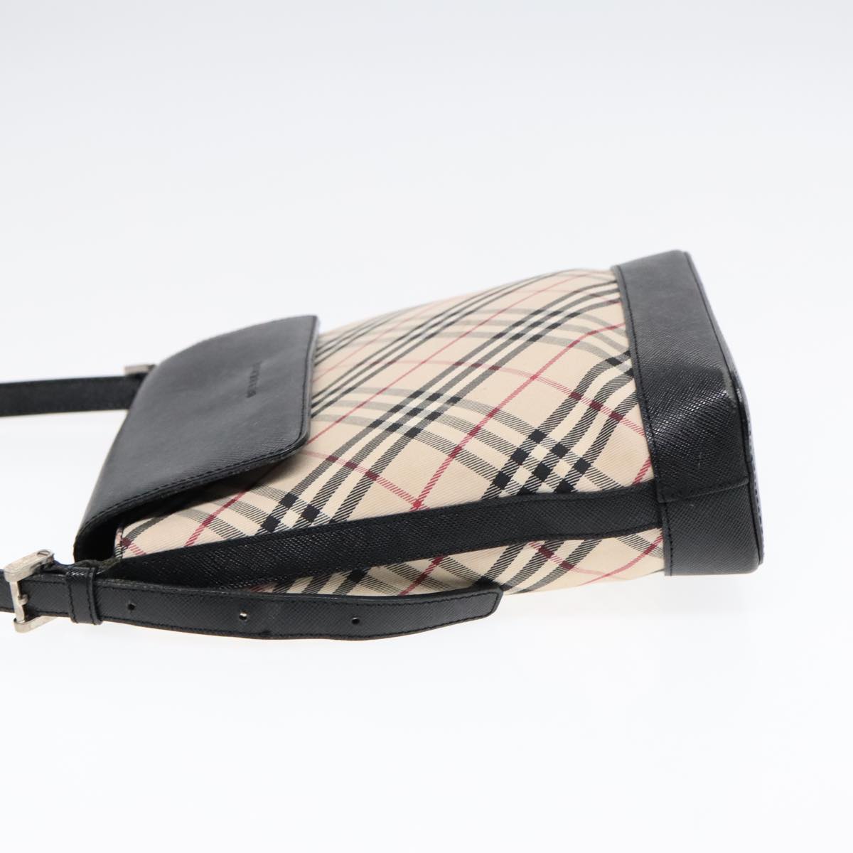 BURBERRY Nova Check Shoulder Bag Canvas Leather Beige Black Silver Auth 91272