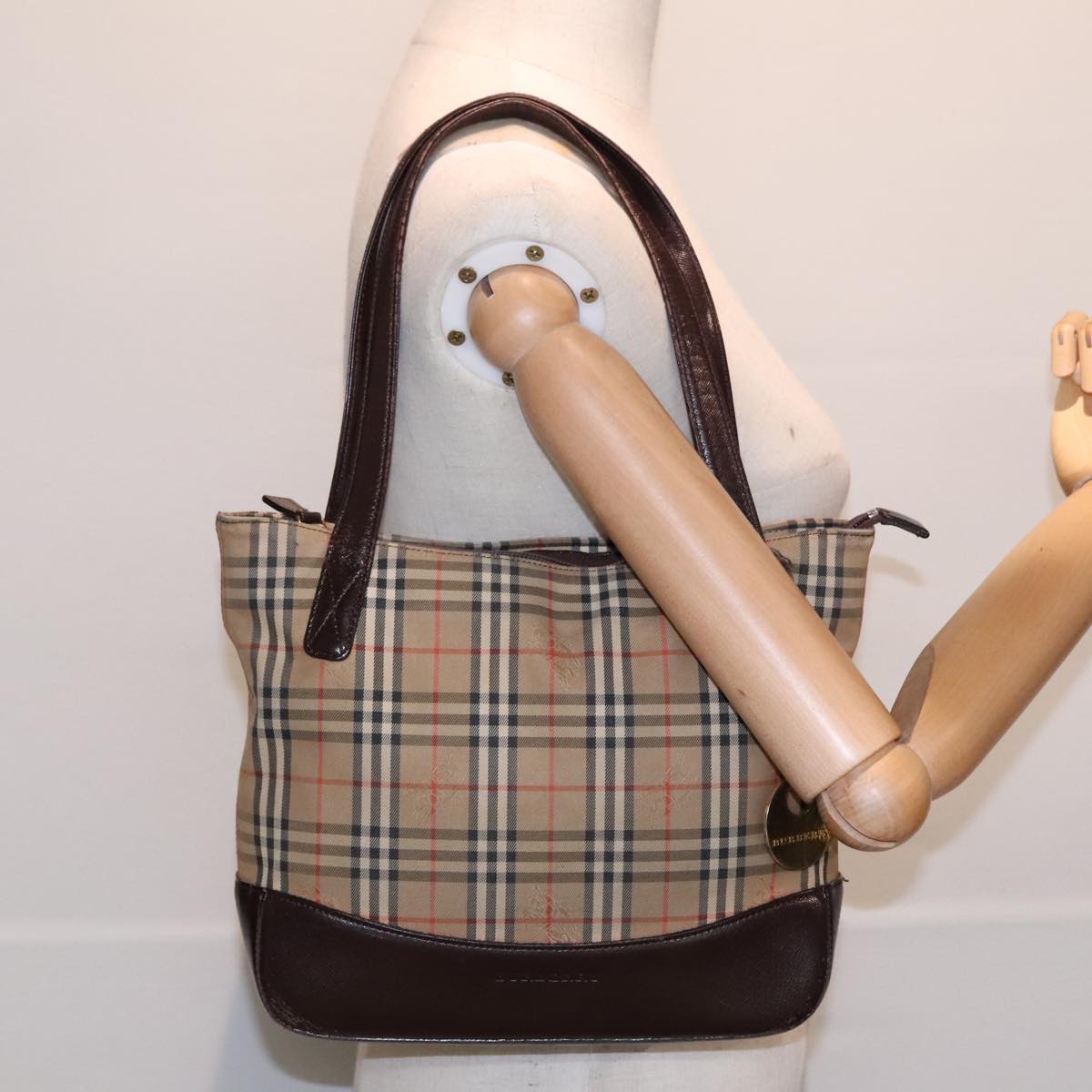 BURBERRY Nova Check Tote Bag Canvas Beige Auth 91273