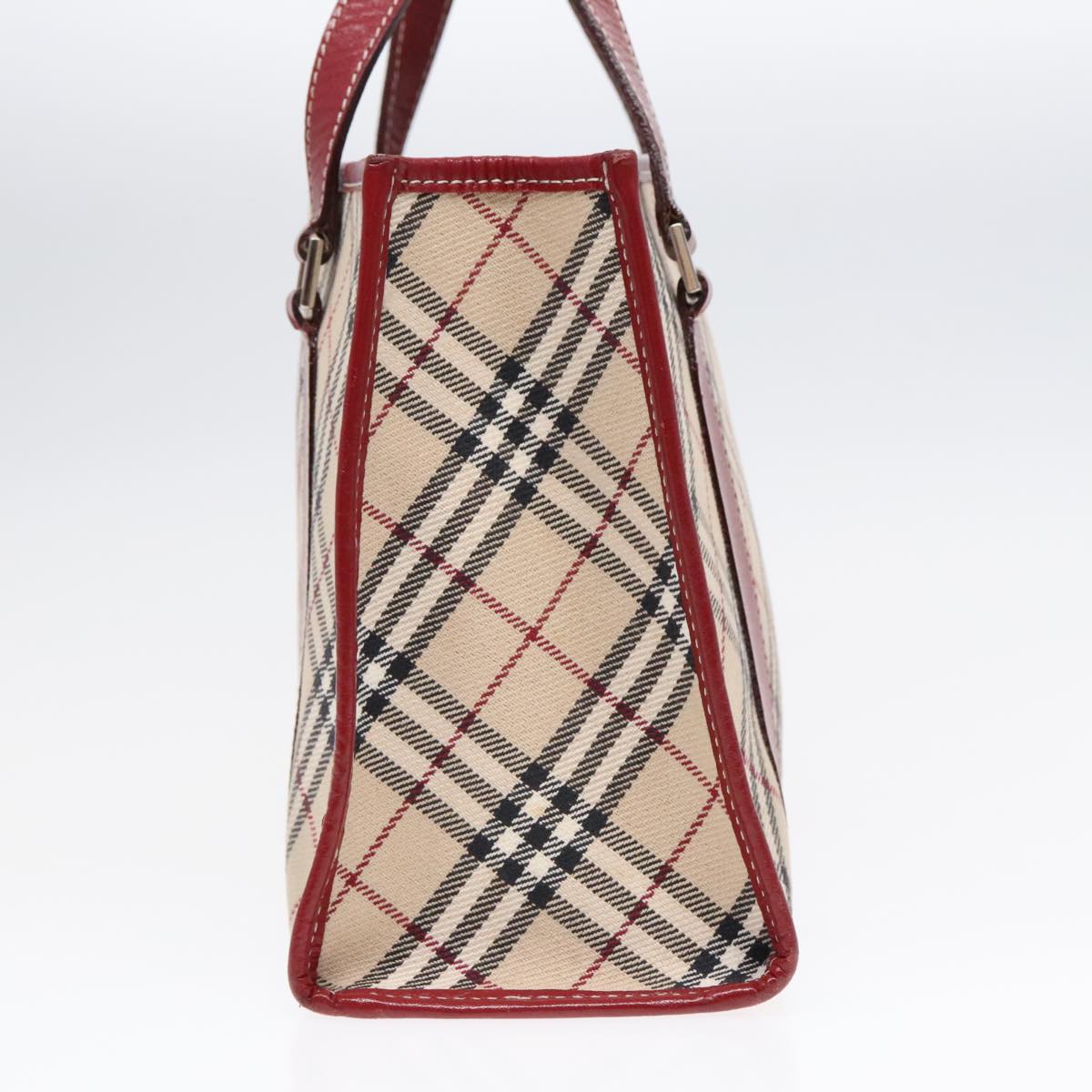 BURBERRY Nova Check Blue Label Hand Bag Canvas Beige Red Silver Auth 91274