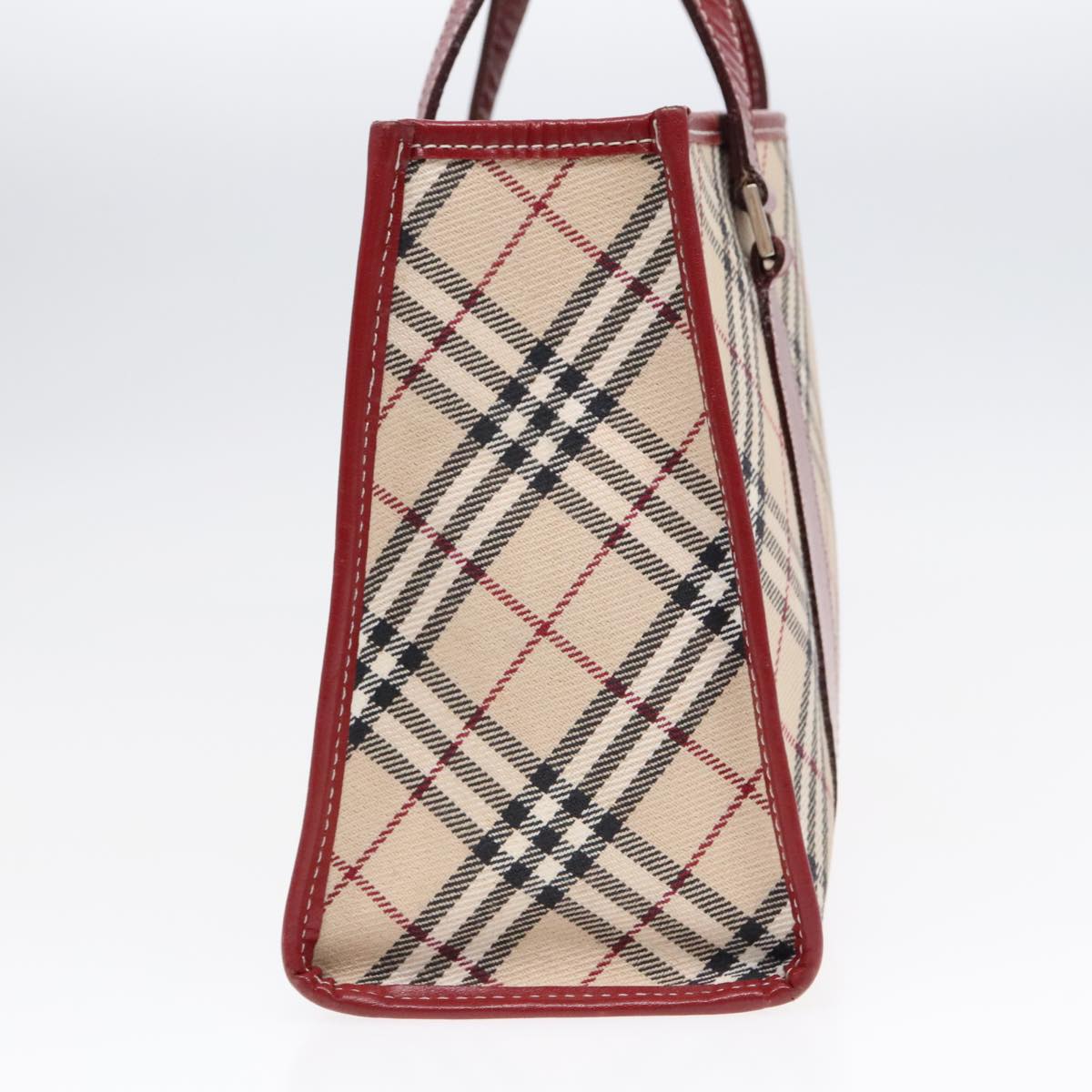 BURBERRY Nova Check Blue Label Hand Bag Canvas Beige Red Silver Auth 91274