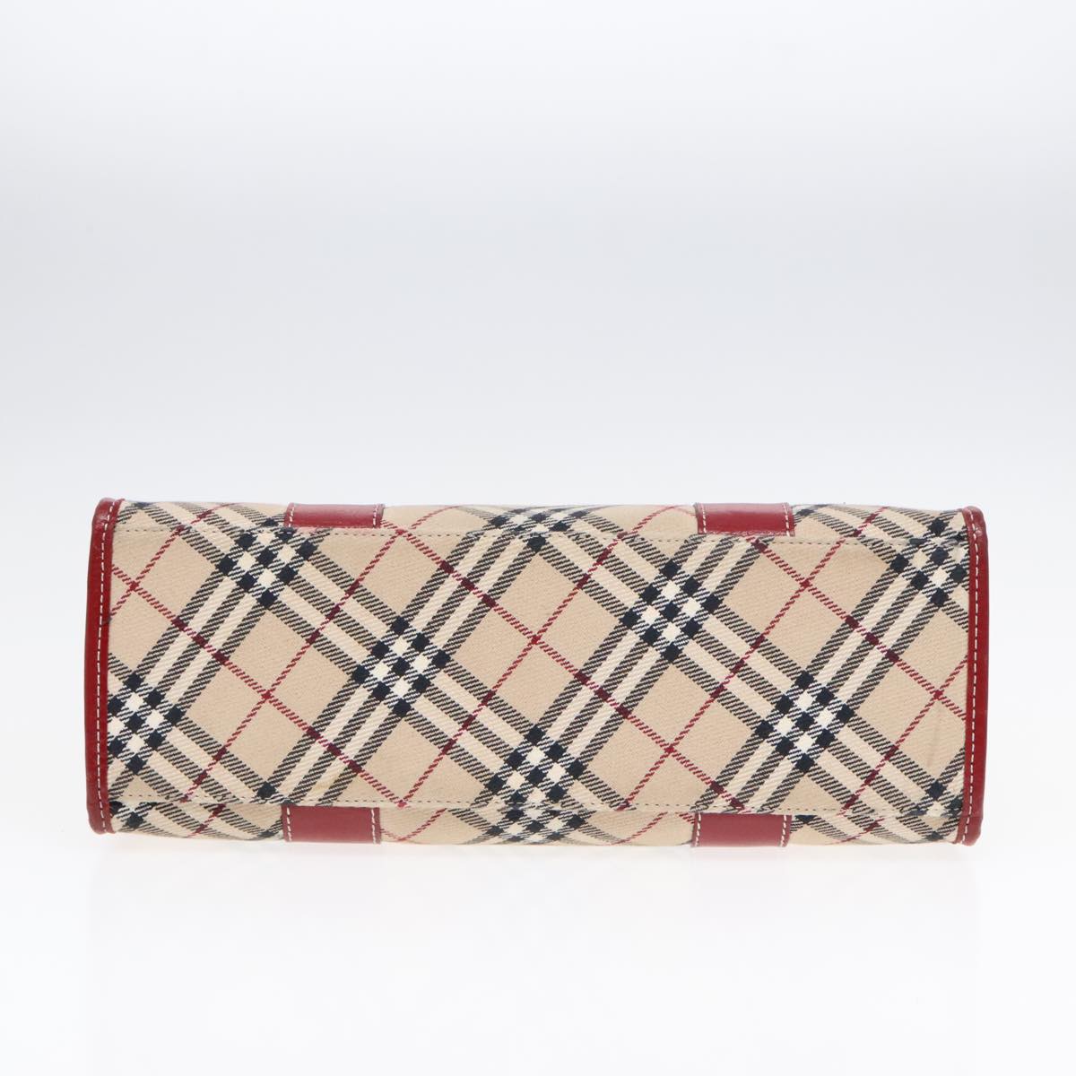 BURBERRY Nova Check Blue Label Hand Bag Canvas Beige Red Silver Auth 91274