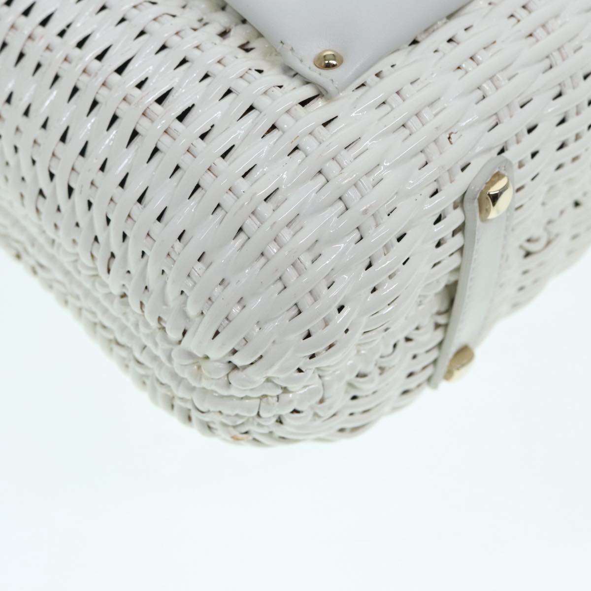 Salvatore Ferragamo Gancini Hand Bag Wicker White Gold Auth 91280