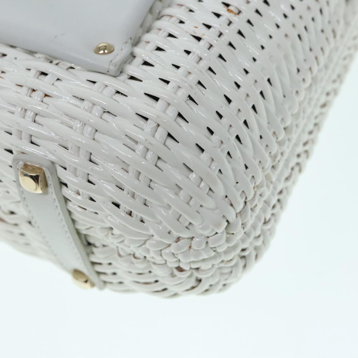 Salvatore Ferragamo Gancini Hand Bag Wicker White Gold Auth 91280