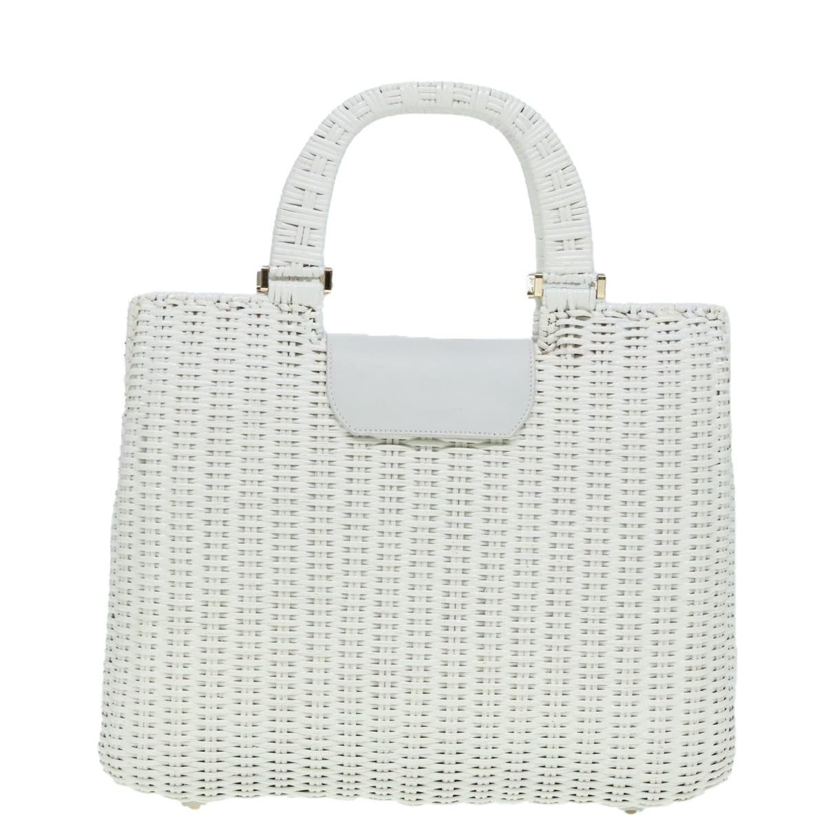 Salvatore Ferragamo Gancini Hand Bag Wicker White Gold Auth 91280