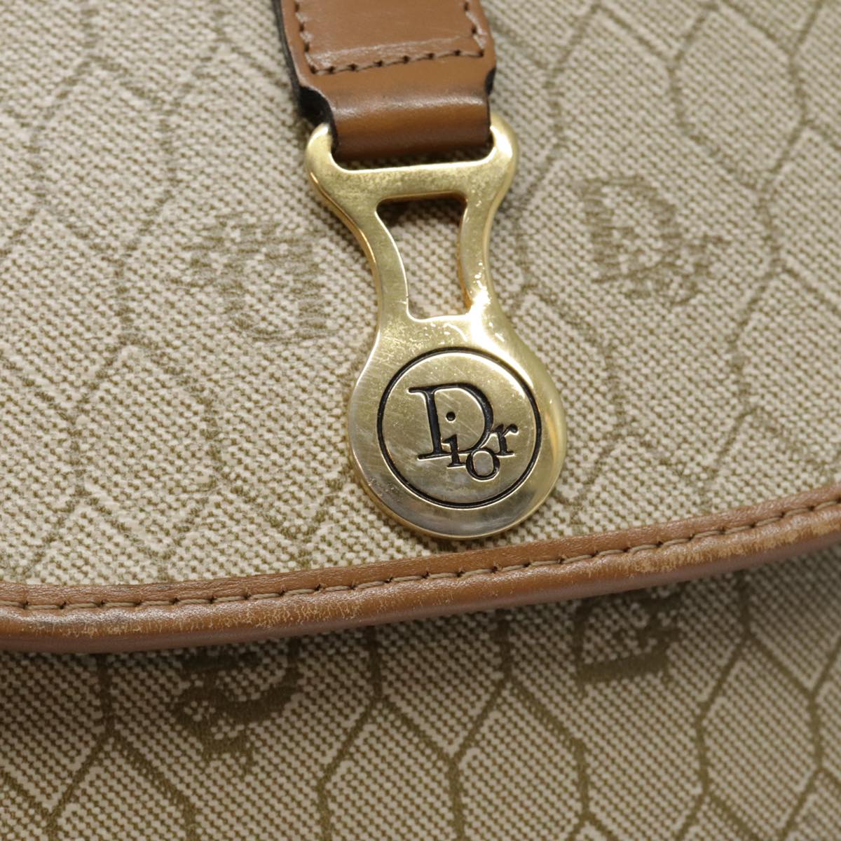 Christian Dior Honeycomb Canvas Shoulder Bag PVC Leather Beige Gold Auth 91284