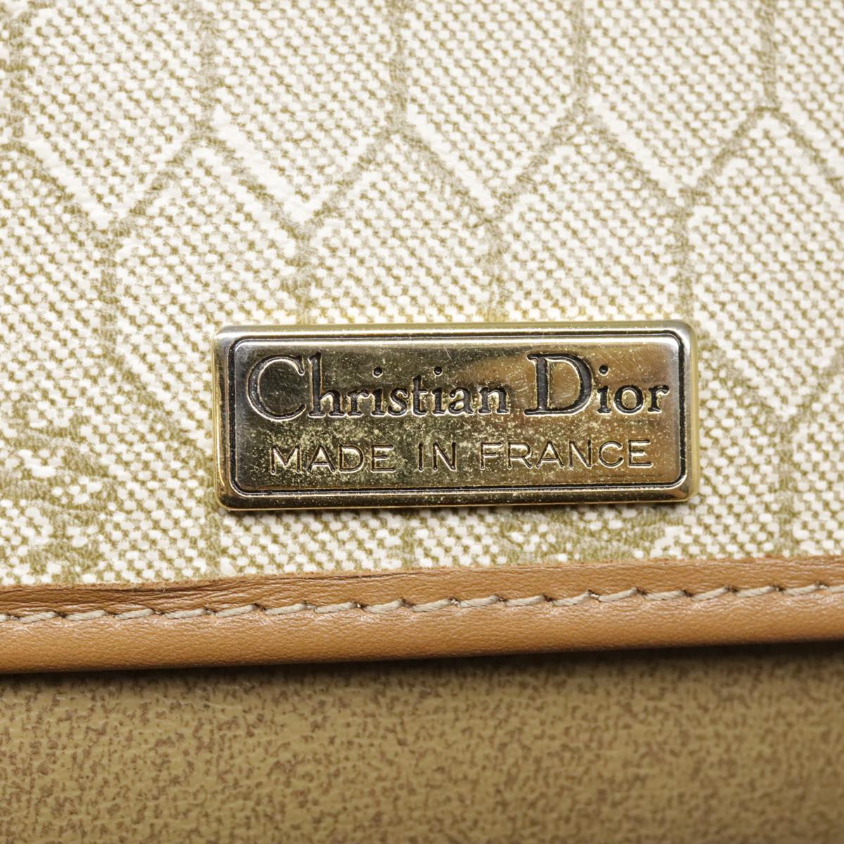 Christian Dior Honeycomb Canvas Shoulder Bag PVC Leather Beige Gold Auth 91284