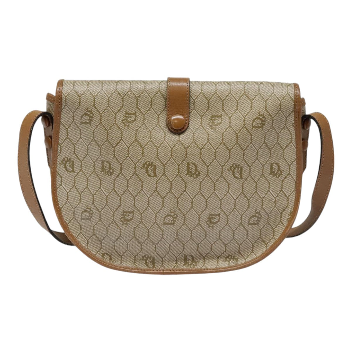 Christian Dior Honeycomb Canvas Shoulder Bag PVC Leather Beige Gold Auth 91284