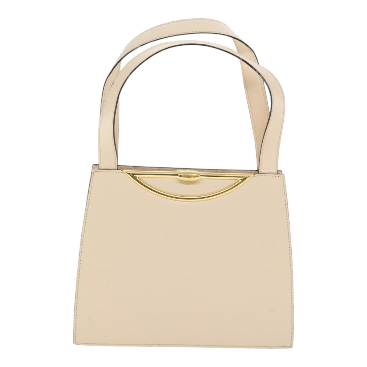 CELINE Hand Bag Leather 2way Cream Gold Auth 91296