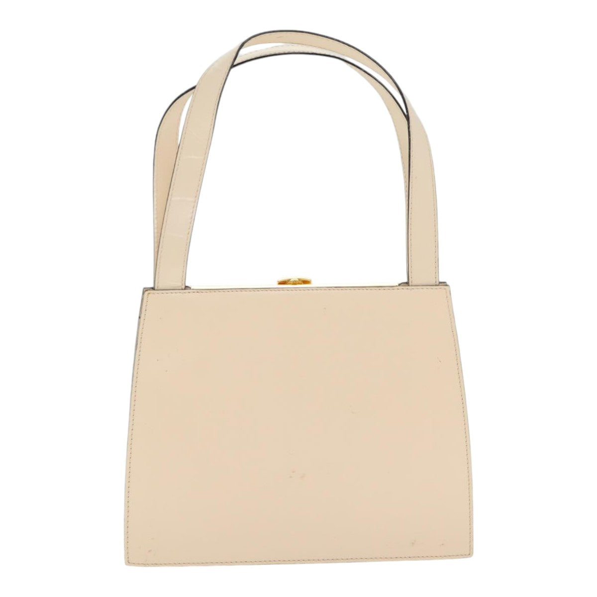 CELINE Hand Bag Leather 2way Cream Gold Auth 91296