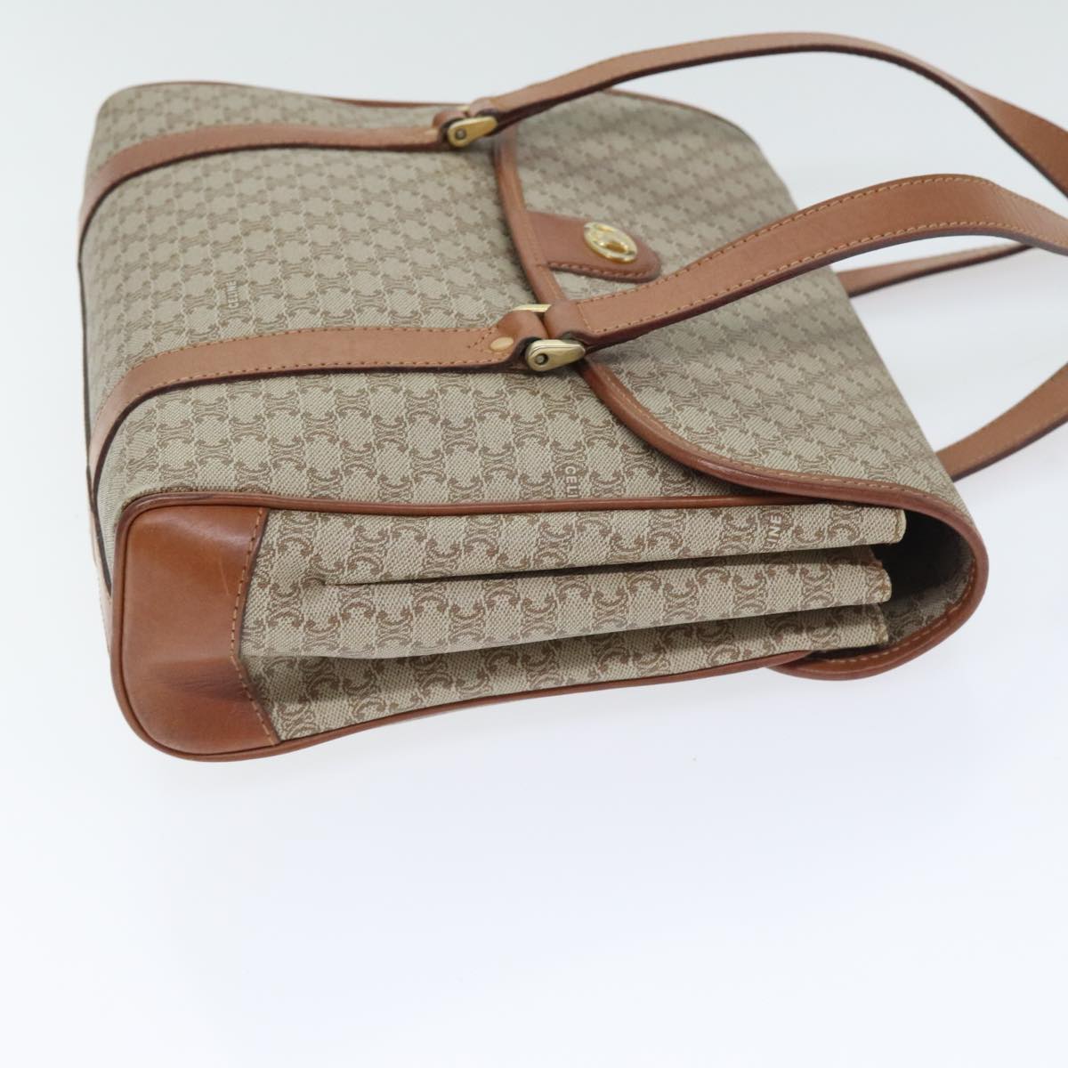 CELINE Macadam Canvas Hand Bag Beige Gold Auth 91300