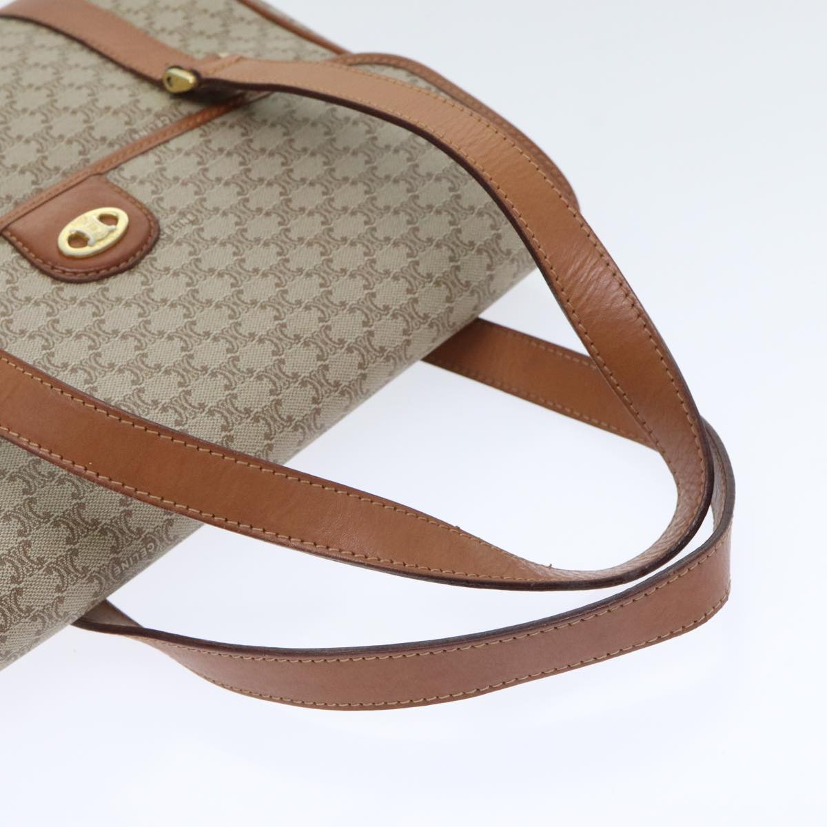 CELINE Macadam Canvas Hand Bag Beige Gold Auth 91300