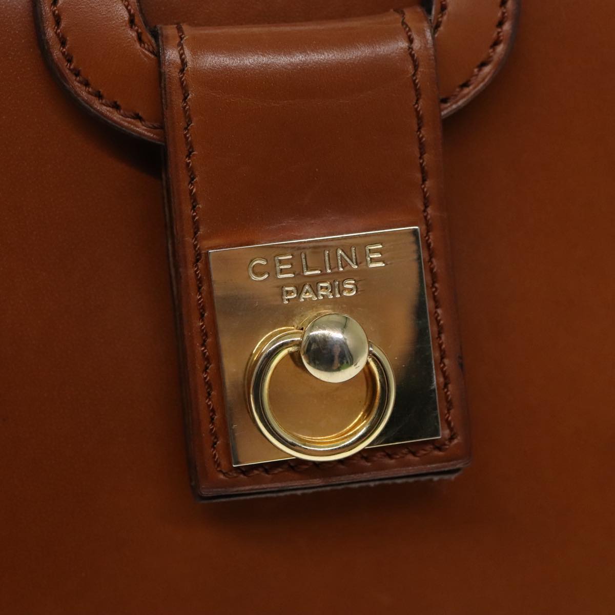 CELINE Hand Bag Leather Brown Gold Auth 91304