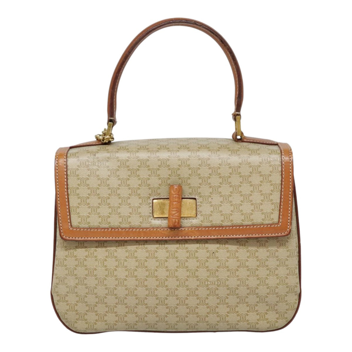 CELINE Macadam Canvas Hand Bag 2way Beige Gold Auth 91306