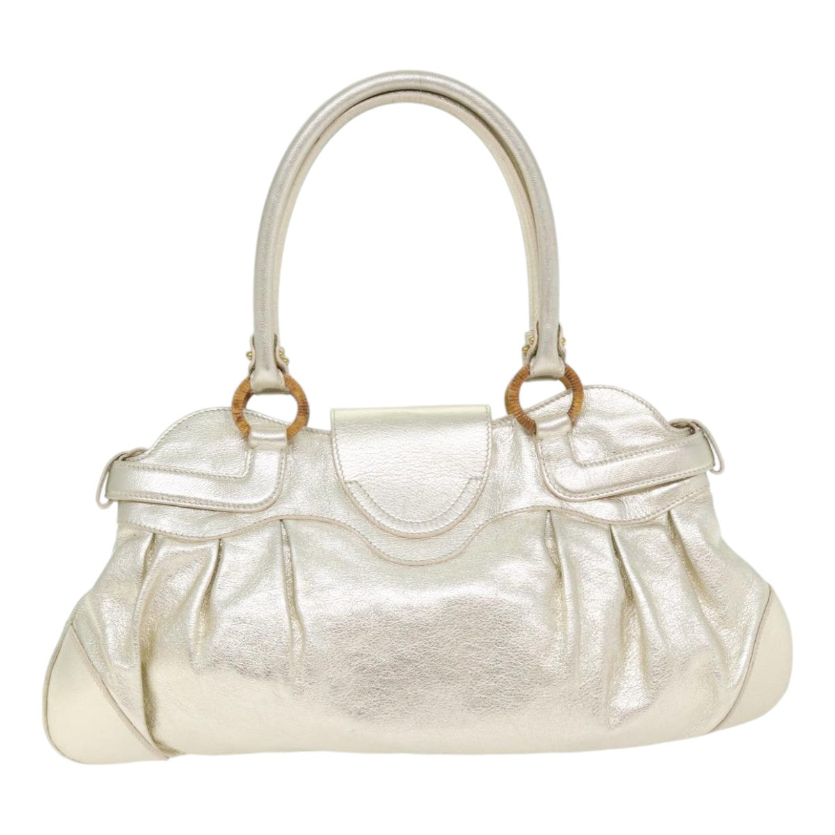 Salvatore Ferragamo Gancini Hand Bag Leather Gold Tone Gold Auth 91343V