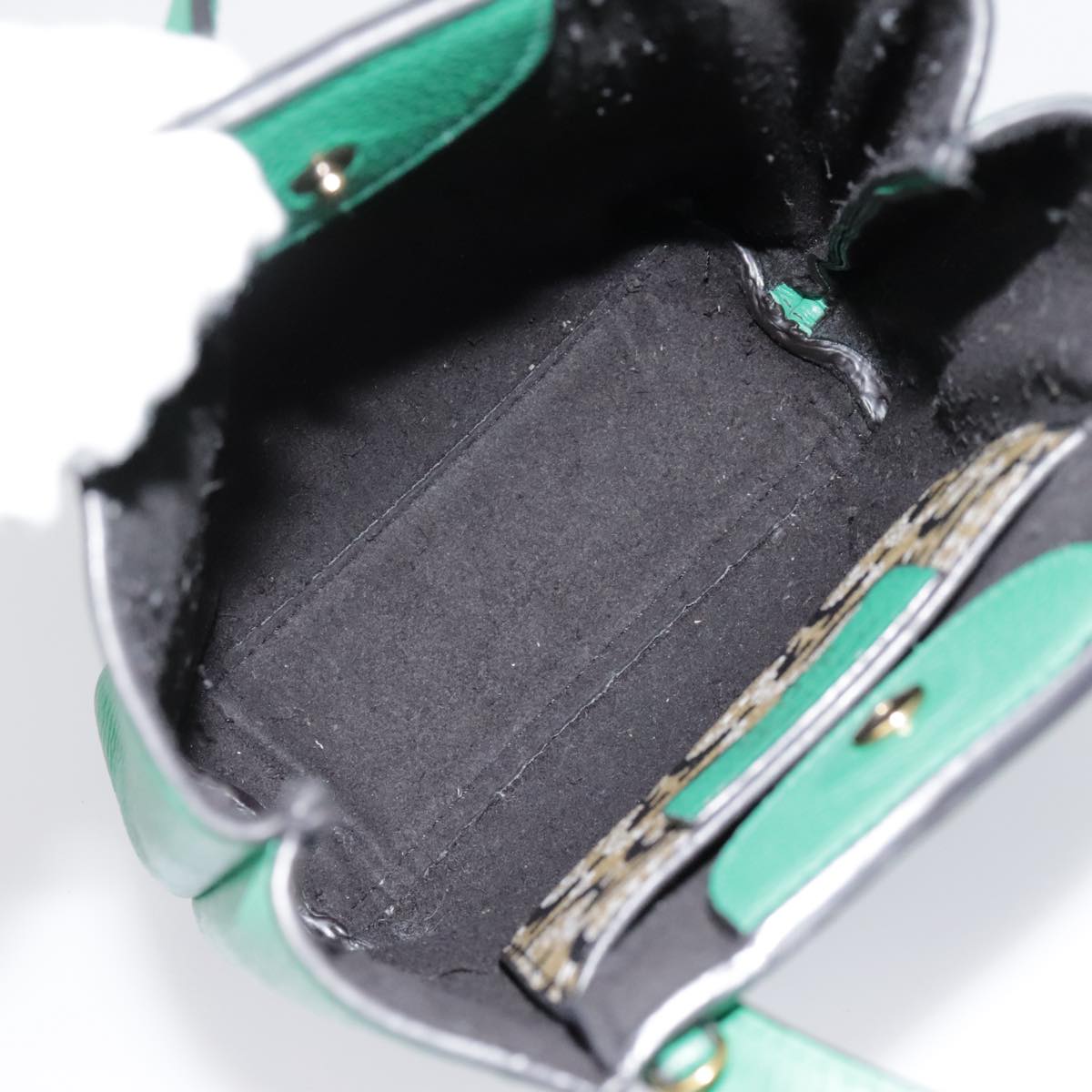 Salvatore Ferragamo Hand Bag Leather 2way Green Gold Auth 91385V