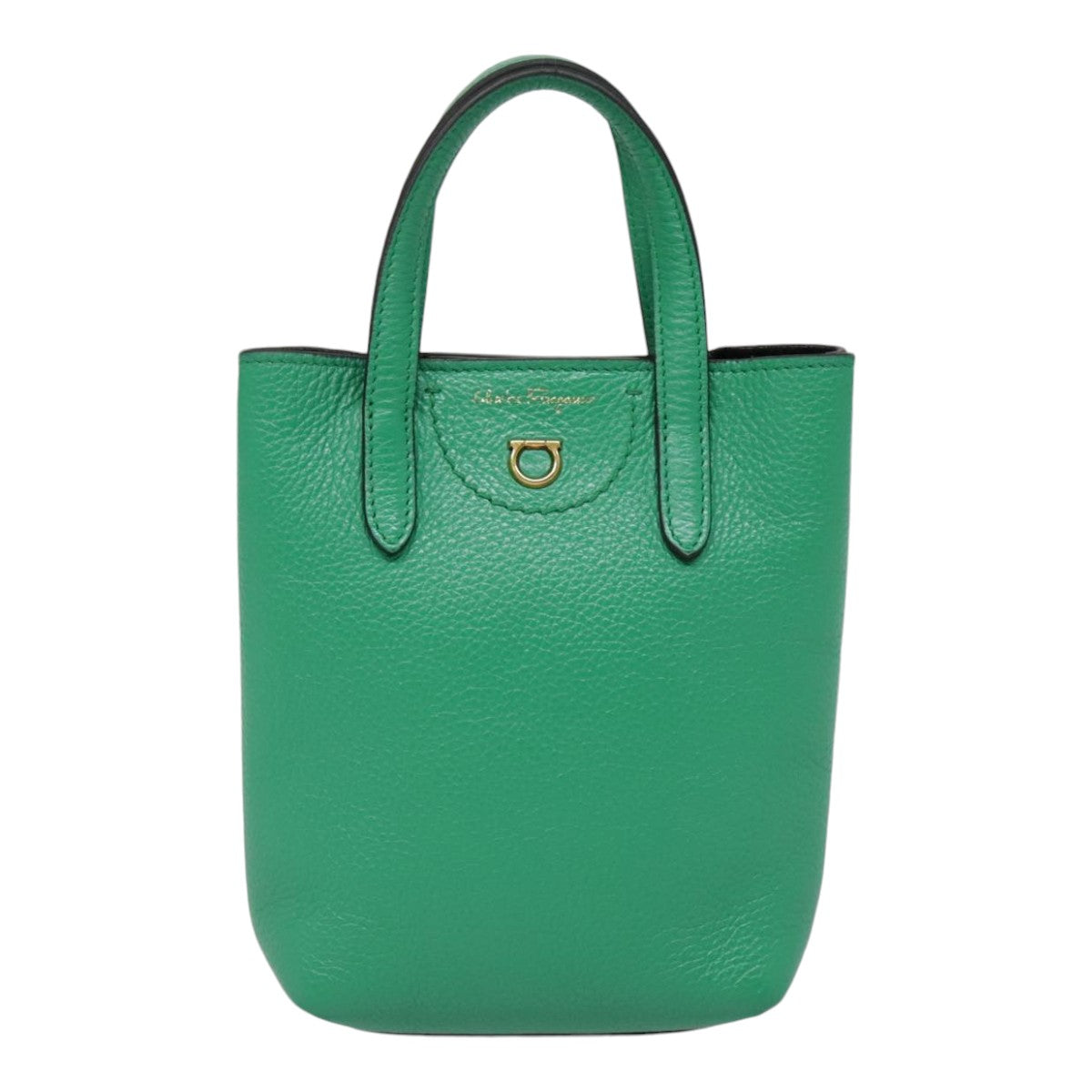 Salvatore Ferragamo Hand Bag Leather 2way Green Gold Auth 91385V